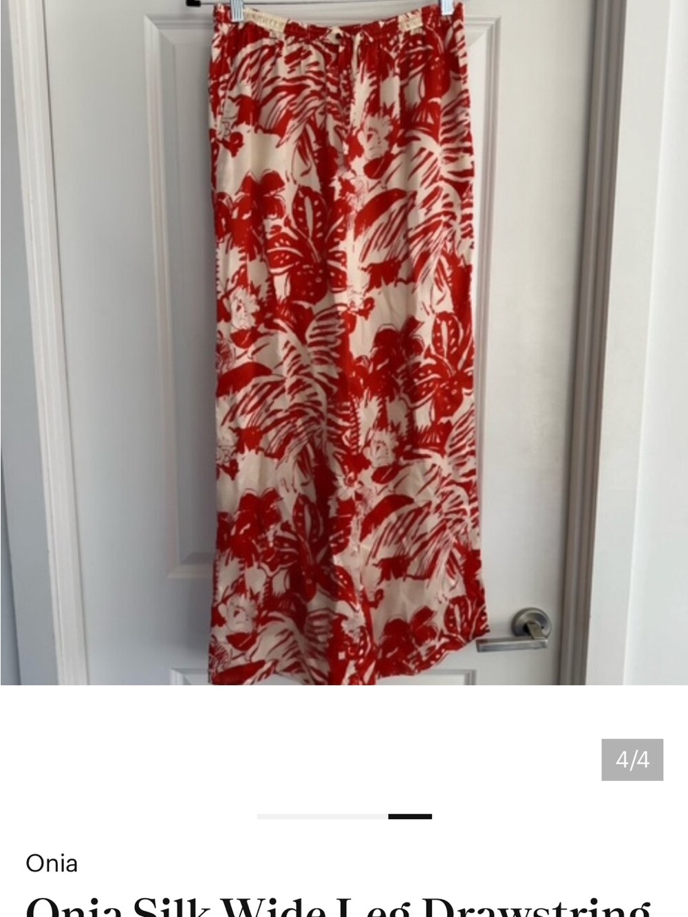 Onia Red & Cream Tropical Wide-Leg Pants - Picture 2 of 2